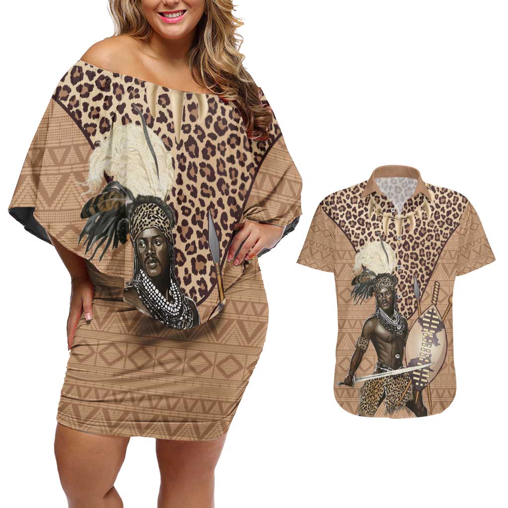 South Africa Zulu People Couples Matching Off Shoulder Short Dress and Hawaiian Shirt Zulu Warrior - Wonder Print Shop