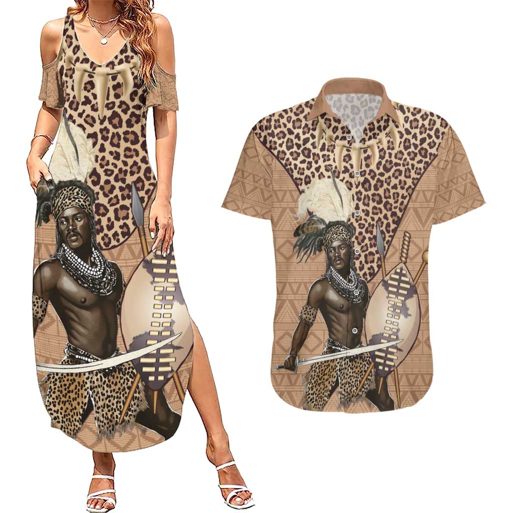 South Africa Zulu People Couples Matching Summer Maxi Dress and Hawaiian Shirt Zulu Warrior - Wonder Print Shop