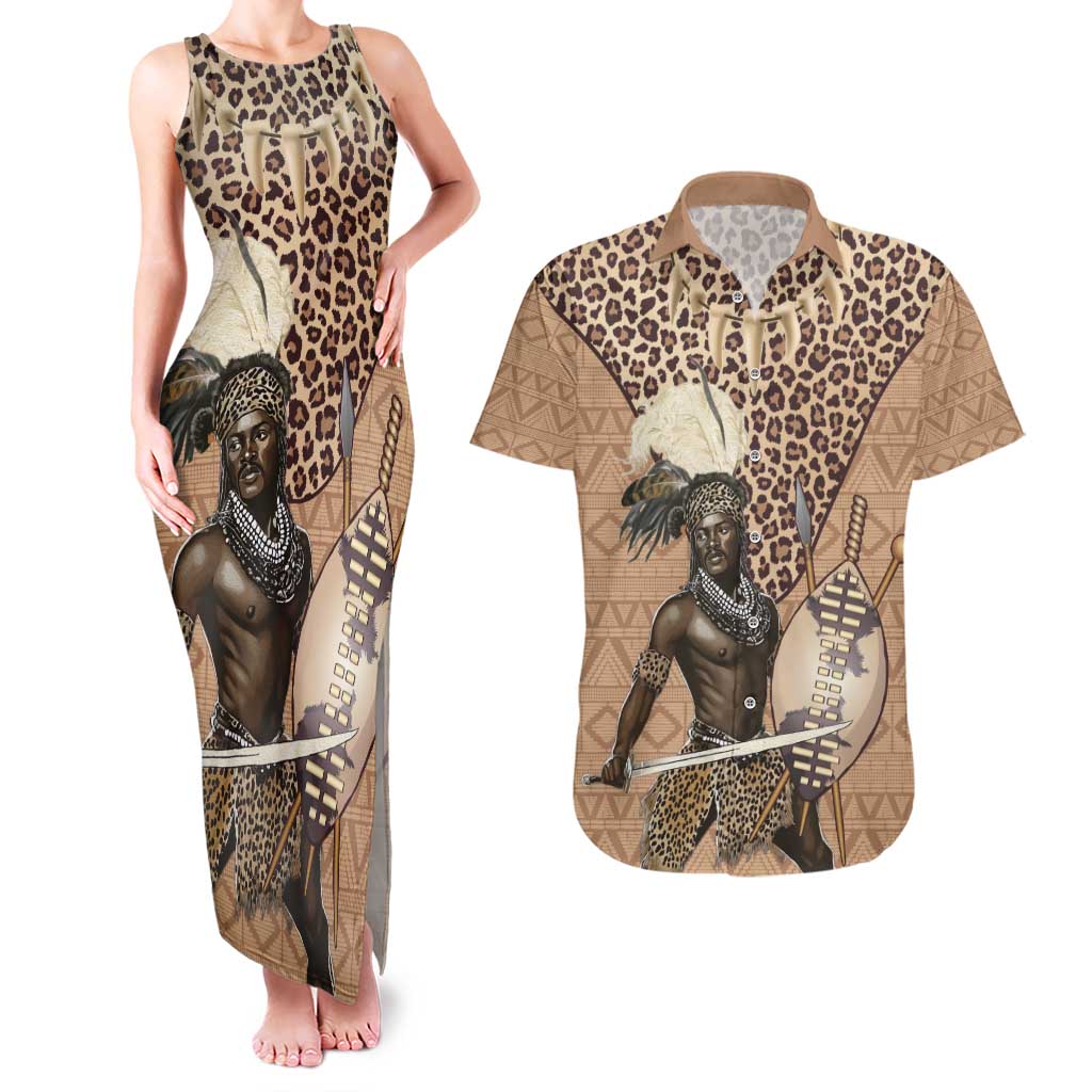 South Africa Zulu People Couples Matching Tank Maxi Dress and Hawaiian Shirt Zulu Warrior - Wonder Print Shop