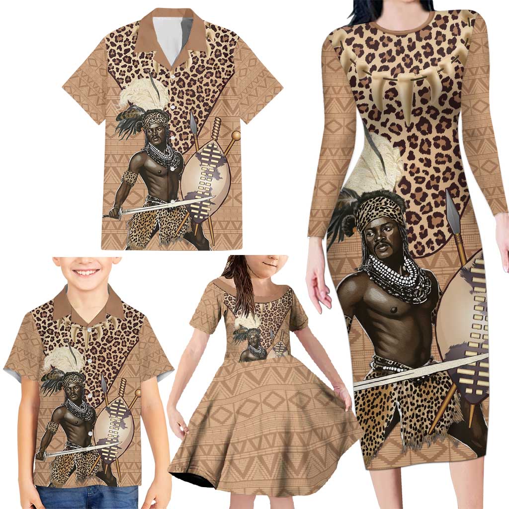 South Africa Zulu People Family Matching Long Sleeve Bodycon Dress and Hawaiian Shirt Zulu Warrior - Wonder Print Shop