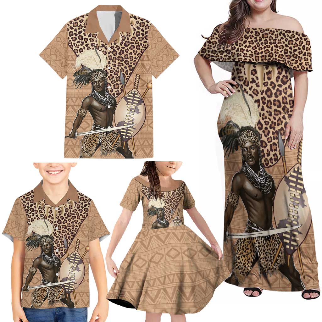 South Africa Zulu People Family Matching Off Shoulder Maxi Dress and Hawaiian Shirt Zulu Warrior - Wonder Print Shop