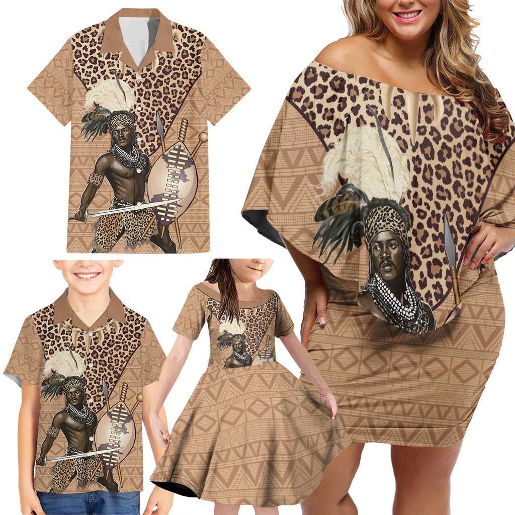 South Africa Zulu People Family Matching Off Shoulder Short Dress and Hawaiian Shirt Zulu Warrior - Wonder Print Shop