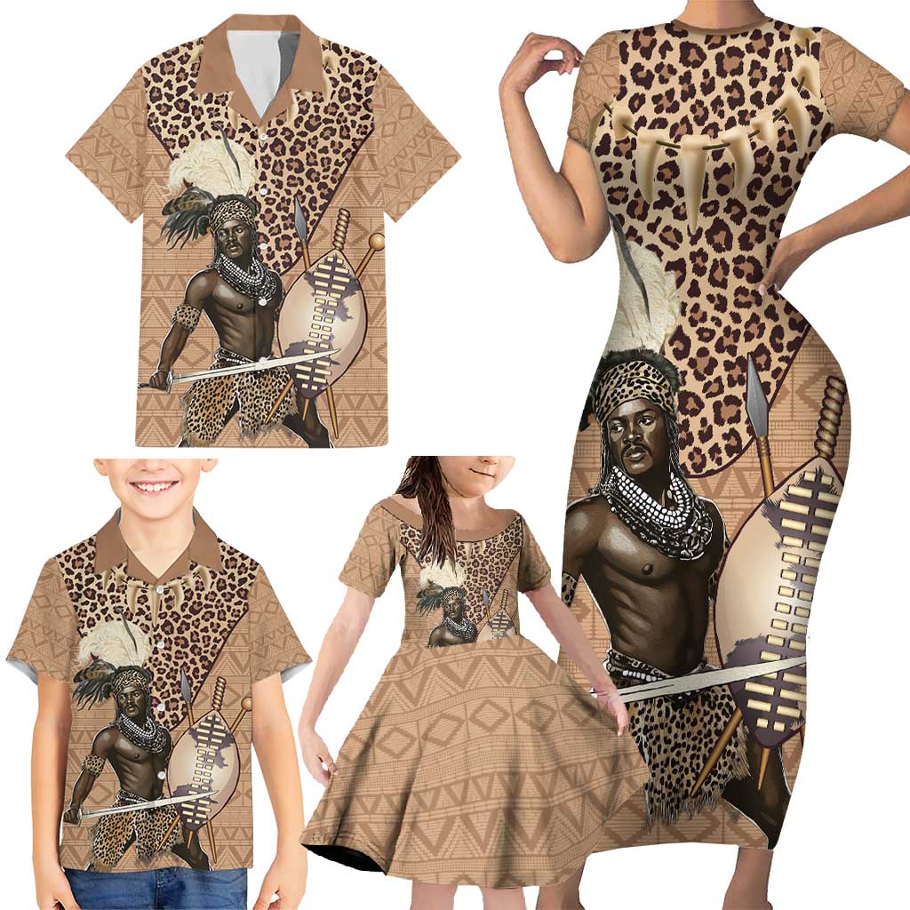 South Africa Zulu People Family Matching Short Sleeve Bodycon Dress and Hawaiian Shirt Zulu Warrior - Wonder Print Shop