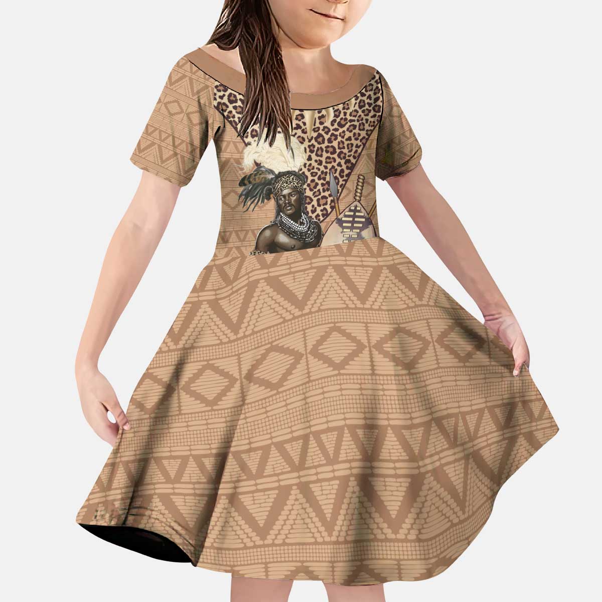 South Africa Zulu People Kid Short Sleeve Dress Zulu Warrior - Wonder Print Shop