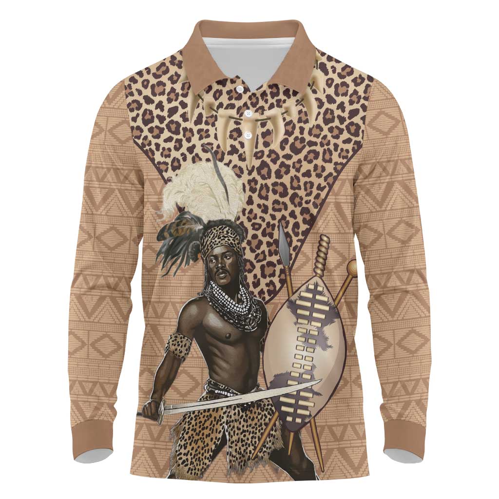 South Africa Zulu People Long Sleeve Polo Shirt Zulu Warrior - Wonder Print Shop