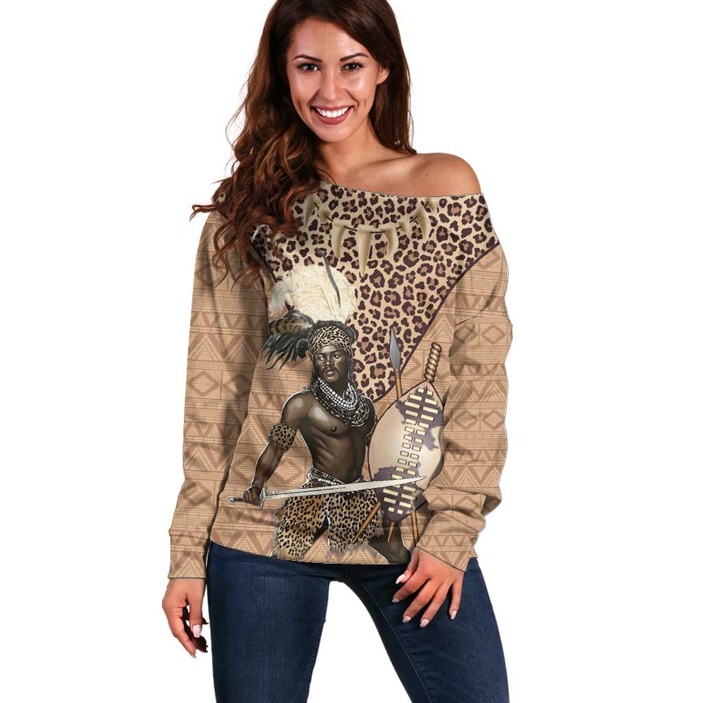 South Africa Zulu People Off Shoulder Sweater Zulu Warrior