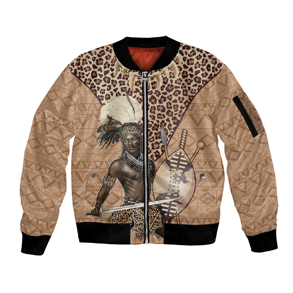 South Africa Zulu People Sleeve Zip Bomber Jacket Zulu Warrior - Wonder Print Shop