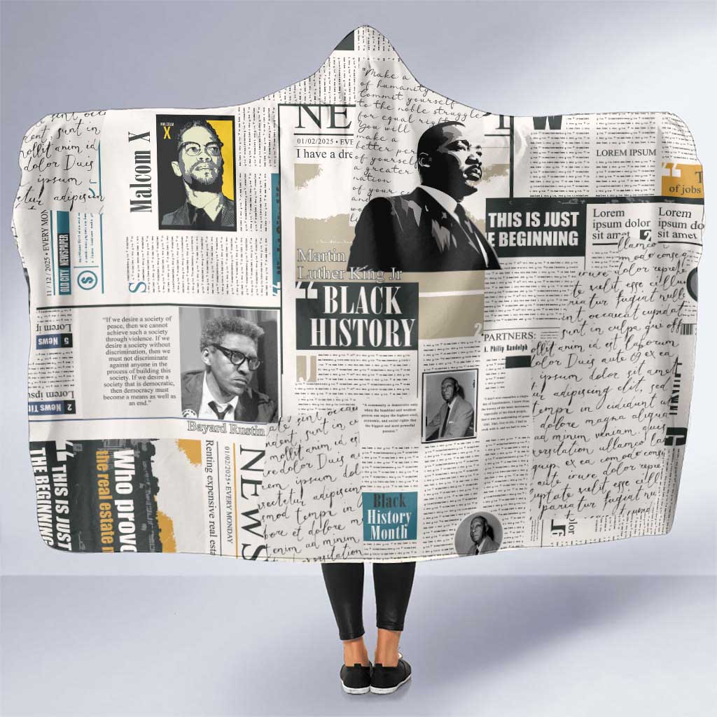 Civil Rights Leaders Hooded Blanket Newspaper Print Style