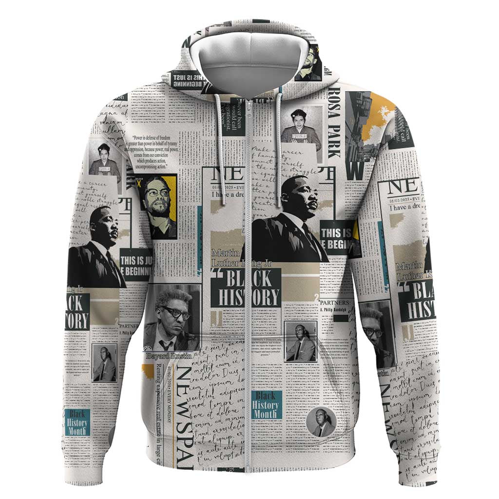 Civil Rights Leaders Zip Hoodie Newspaper Print Style - Wonder Print Shop