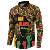 Men's button sweatshirt front view with colorful geometric pattern and 'I AM BLACK History' print