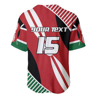 Red, black and white flag rugby jersey back with green accents, V-neck, number 15