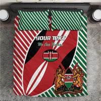 Custom rugby bedding set with red, green, and white flag-style duvet and matching pillowcases