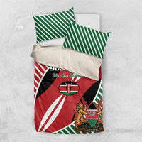 Flag-style rugby bedding set with red duvet, green striped panels, and crest detail