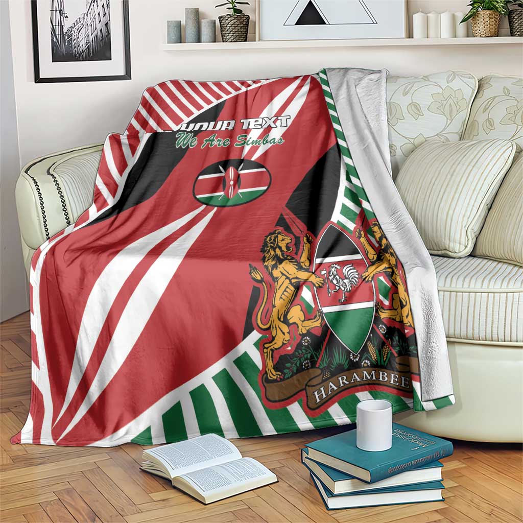 Red, white, and green Kenya rugby blanket with lion crest and custom text design