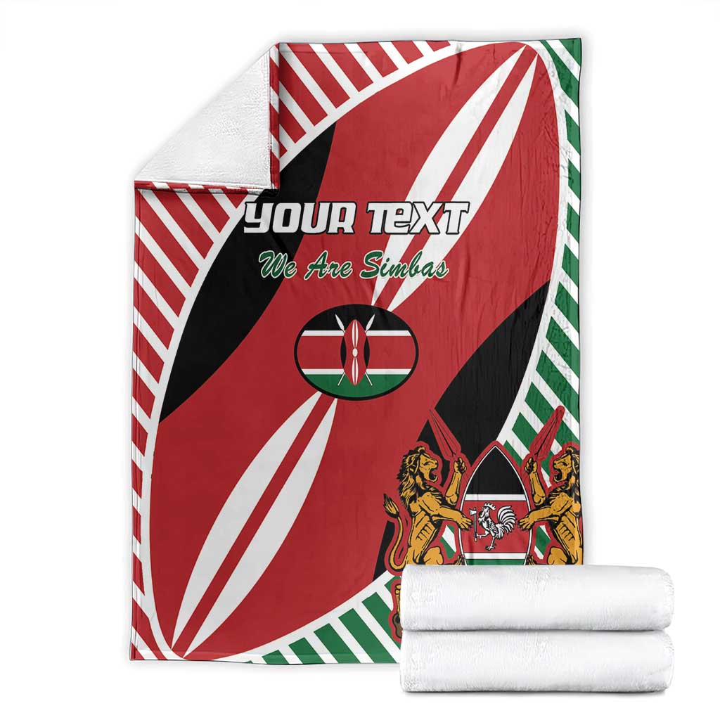 Red Kenya rugby flag blanket with lion crest, 'YOUR TEXT' text, and folded stack