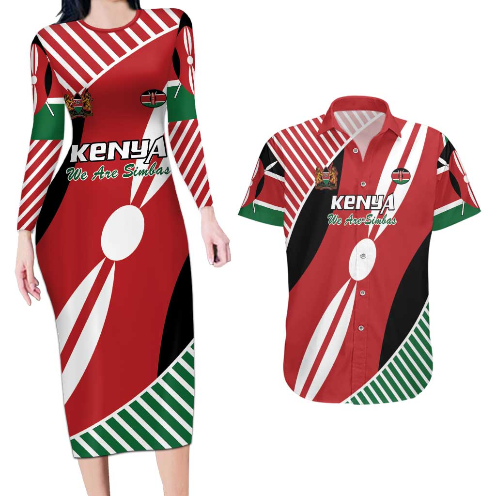 Custom Kenya Rugby Couples Matching Long Sleeve Bodycon Dress and Hawaiian Shirt Flag Style - Wonder Print Shop