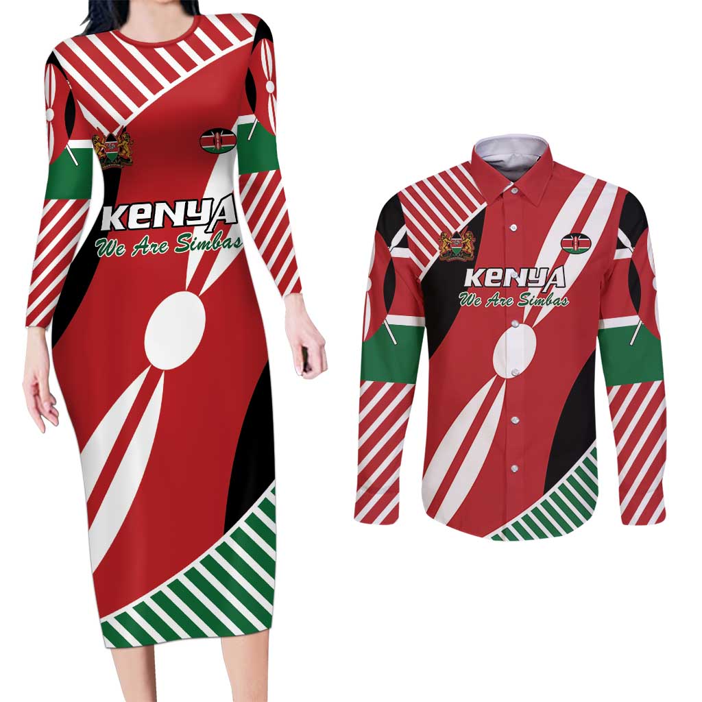 Custom Kenya Rugby Couples Matching Long Sleeve Bodycon Dress and Long Sleeve Button Shirt Flag Style - Wonder Print Shop