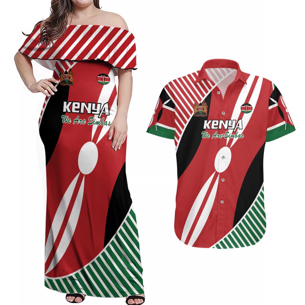 Custom Kenya Rugby Couples Matching Off Shoulder Maxi Dress and Hawaiian Shirt Flag Style - Wonder Print Shop