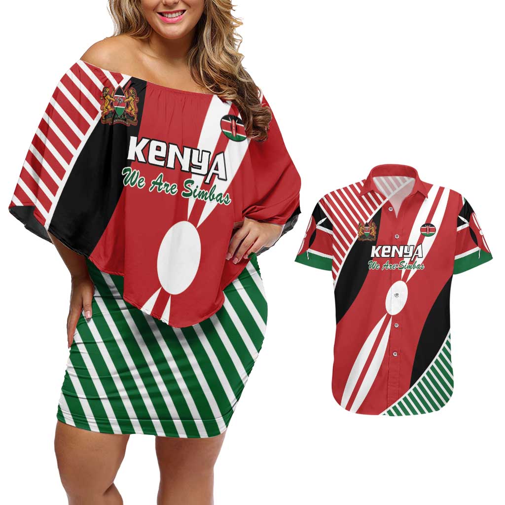 Custom Kenya Rugby Couples Matching Off Shoulder Short Dress and Hawaiian Shirt Flag Style - Wonder Print Shop