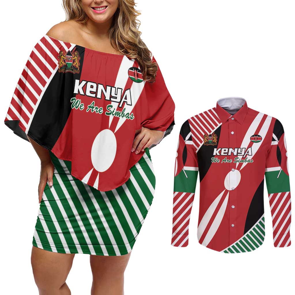 Custom Kenya Rugby Couples Matching Off Shoulder Short Dress and Long Sleeve Button Shirt Flag Style - Wonder Print Shop