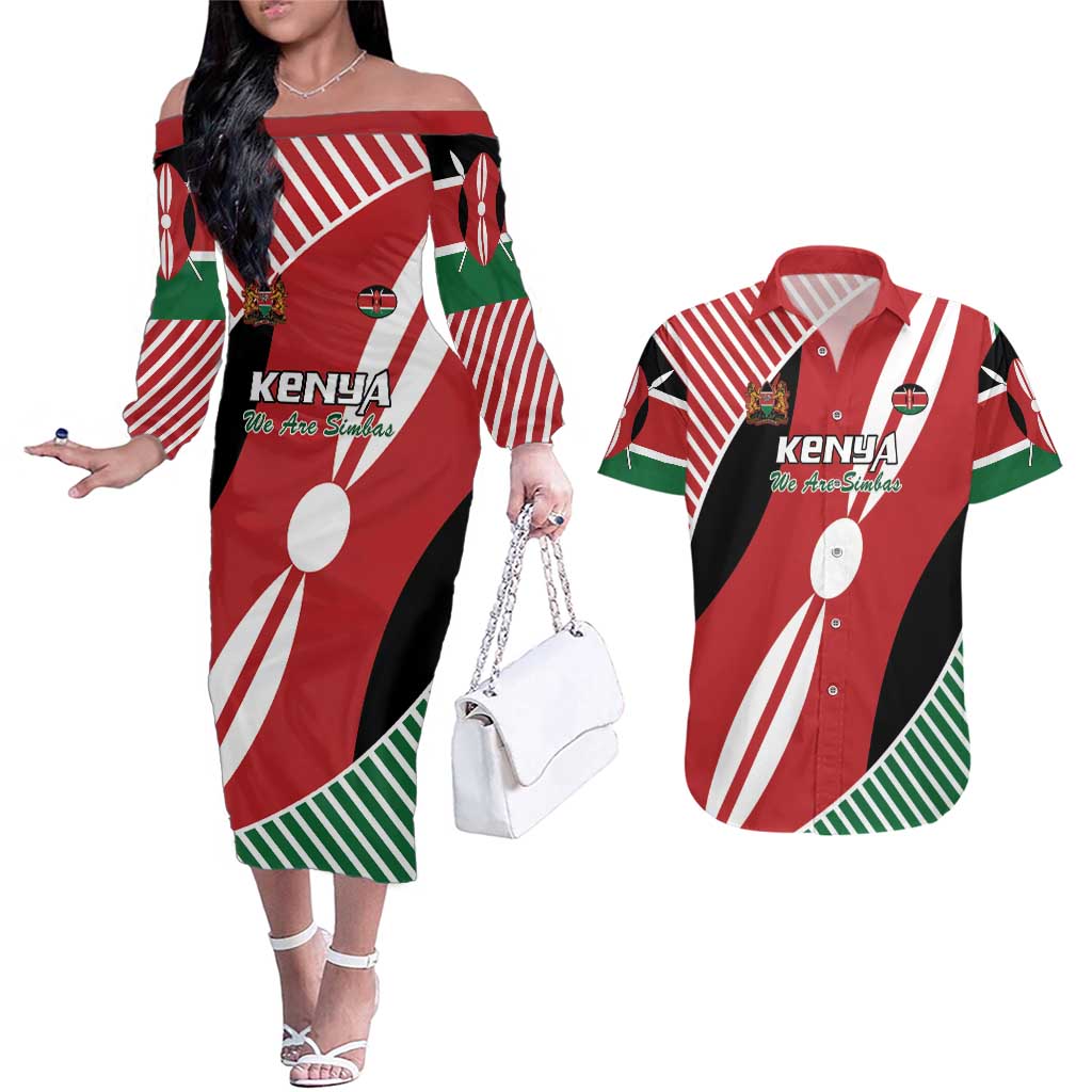 Custom Kenya Rugby Couples Matching Off The Shoulder Long Sleeve Dress and Hawaiian Shirt Flag Style - Wonder Print Shop