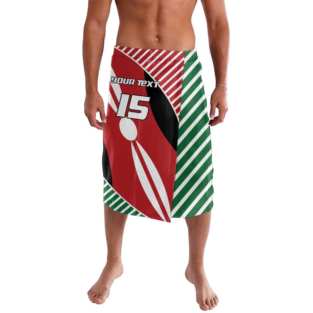 Kenya flag style rugby sarong, red with white diagonal graphics and green stripes