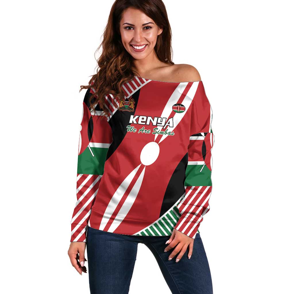 Custom Kenya Rugby Off Shoulder Sweater Flag Style - Wonder Print Shop