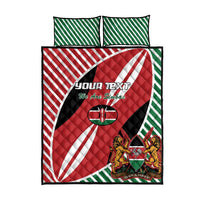 Kenya flag rugby quilt set with two green striped pillow shams and circular emblem
