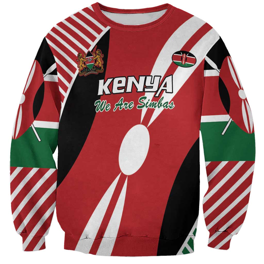 Unisex red Kenya flag style sweatshirt with crest and "KENYA We Are Simbas" graphic