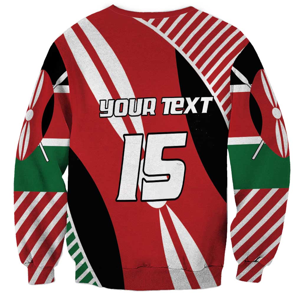 Unisex red Kenya flag style sweatshirt with "YOUR TEXT" and large "15" graphic