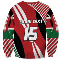 Unisex red Kenya flag style sweatshirt with "YOUR TEXT" and large "15" graphic