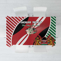 Kenya flag style rugby tablecloth with red, green, white stripes and crest