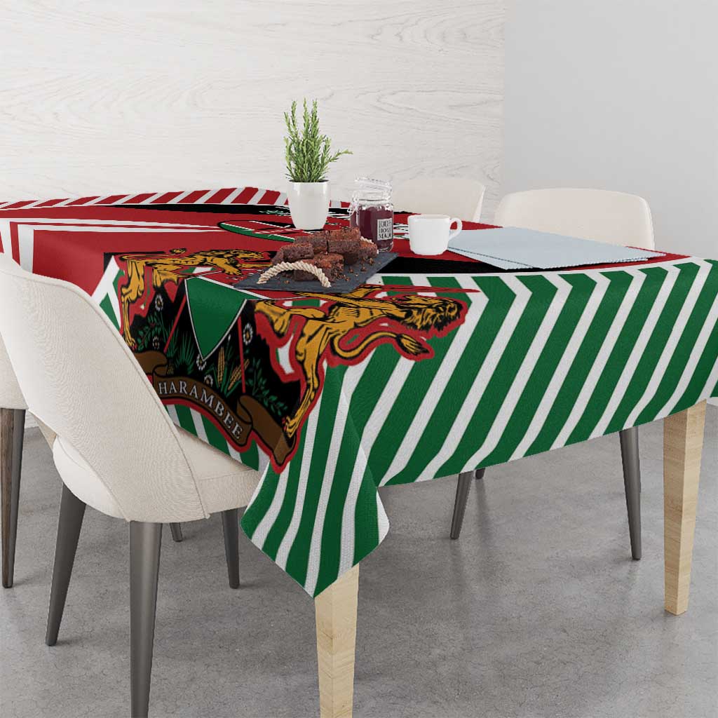 Kenya flag style tablecloth with red center panel and green-and-white striped edges