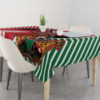 Kenya flag style tablecloth with red center panel and green-and-white striped edges