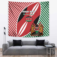 Red, green and white Kenya rugby tapestry flag with lion crest and striped pattern
