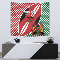Kenya rugby tapestry flag with diagonal red center, white stripes and lion emblem