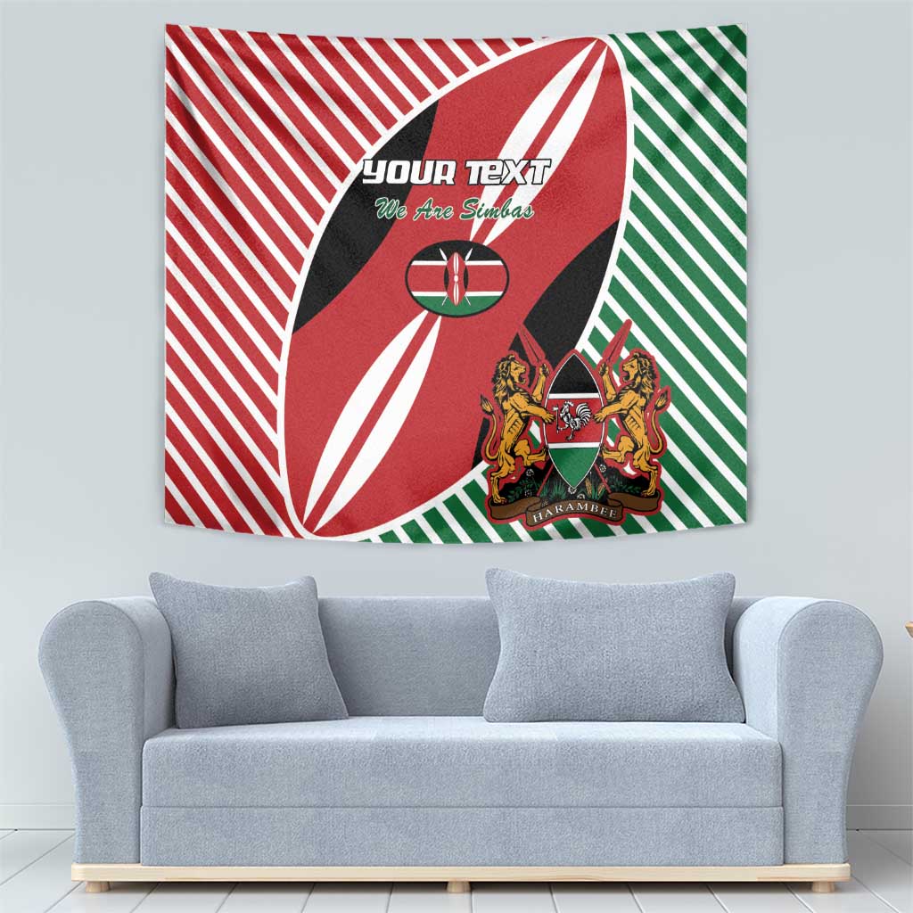 Red-green-white Kenya rugby tapestry flag with lion crest and diagonal centerpiece