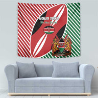 Red-green-white Kenya rugby tapestry flag with lion crest and diagonal centerpiece