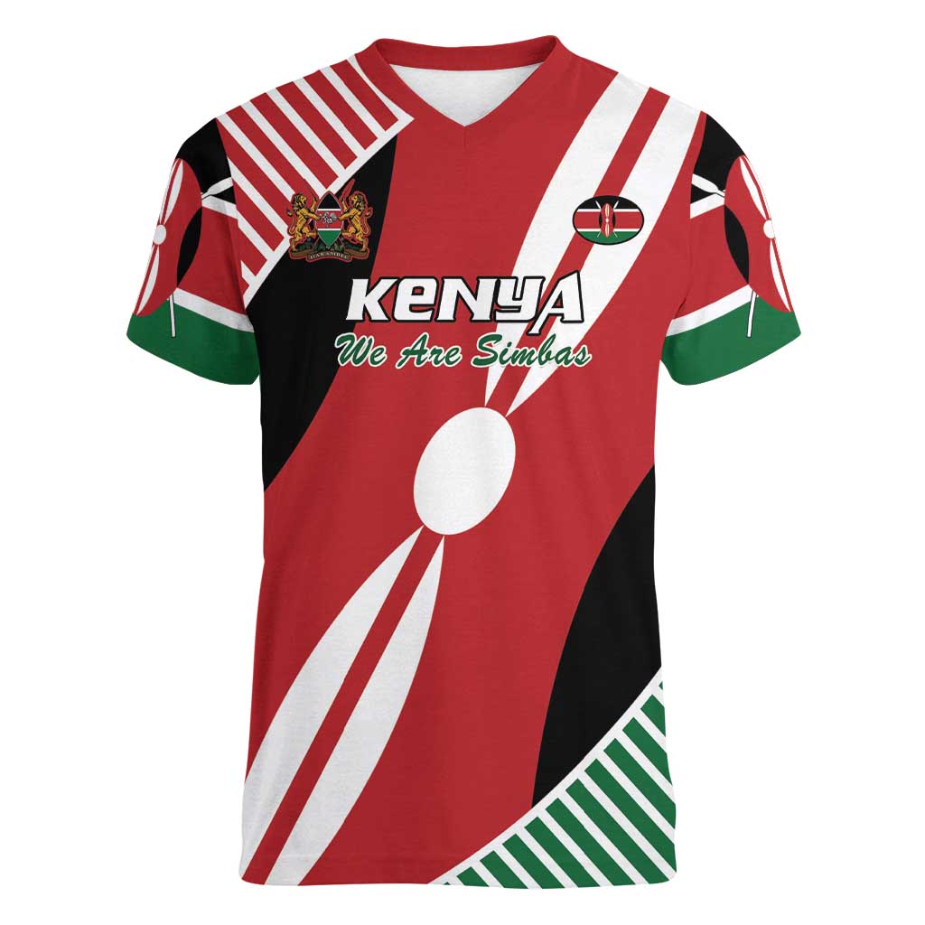 Custom Kenya Rugby Women V-Neck T-Shirt Flag Style - Wonder Print Shop