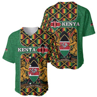 Green baseball jerseys showing front and back Kenya crest with kente diamond pattern