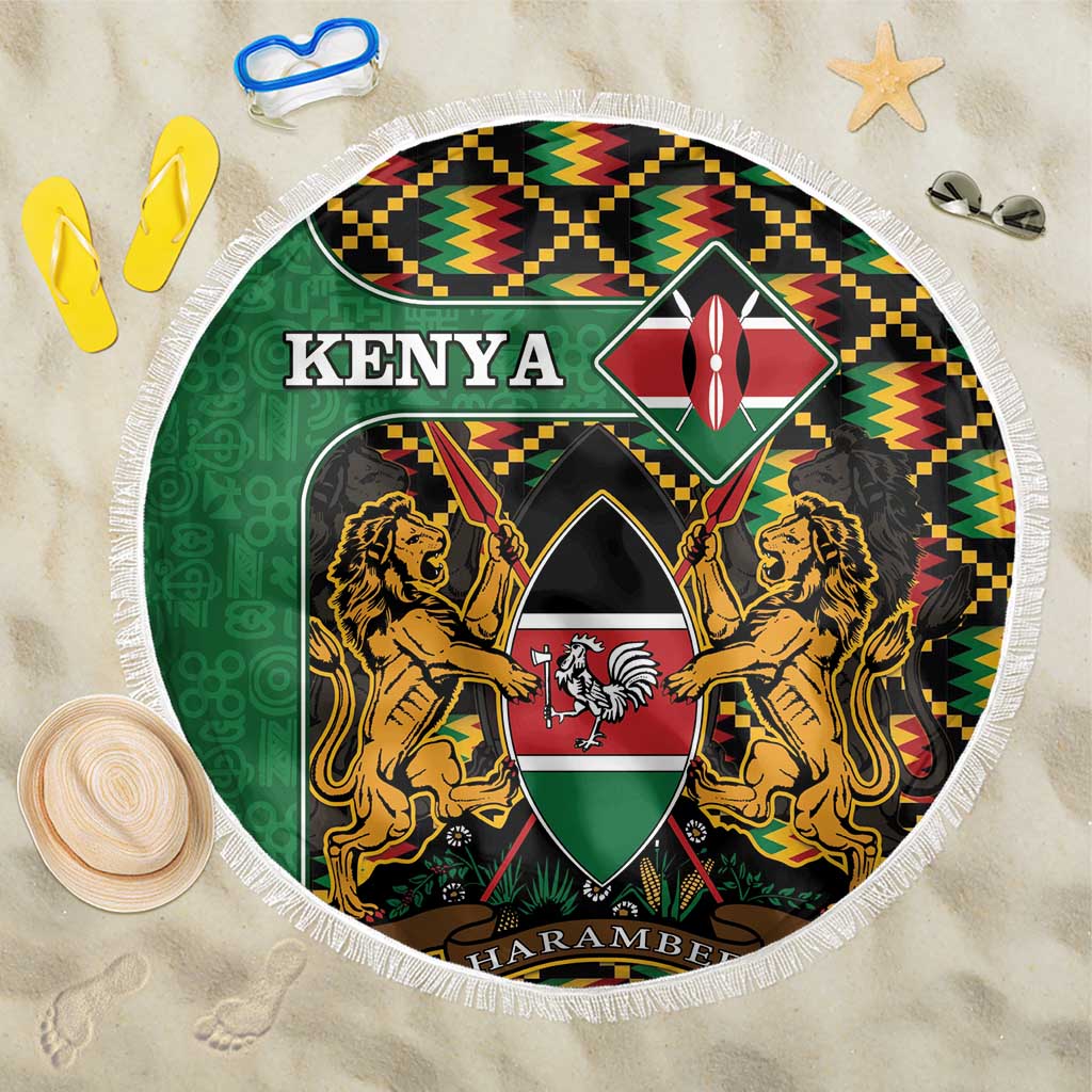 Kenya Beach Blanket Coat Of Arms Kente Pattern - Wonder Print Shop