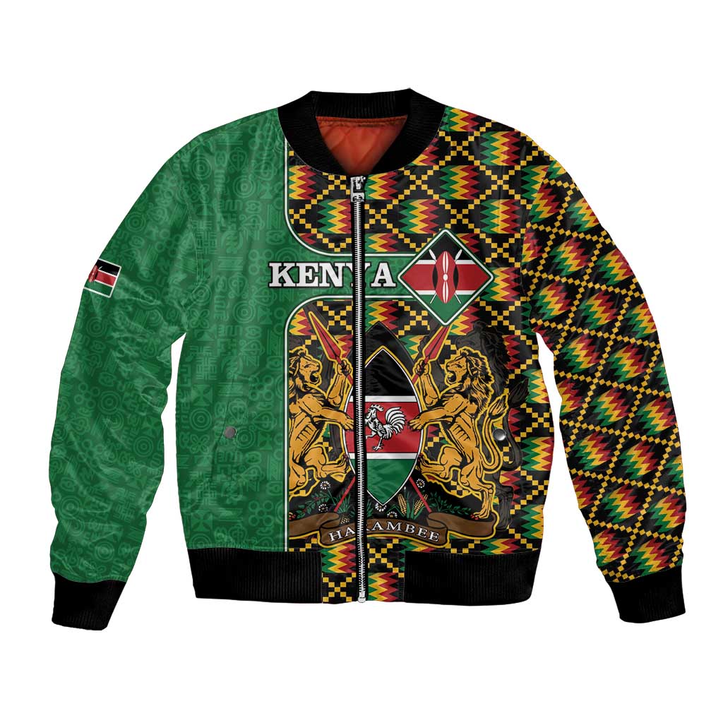 Kenya Bomber Jacket Coat Of Arms Kente Pattern - Wonder Print Shop