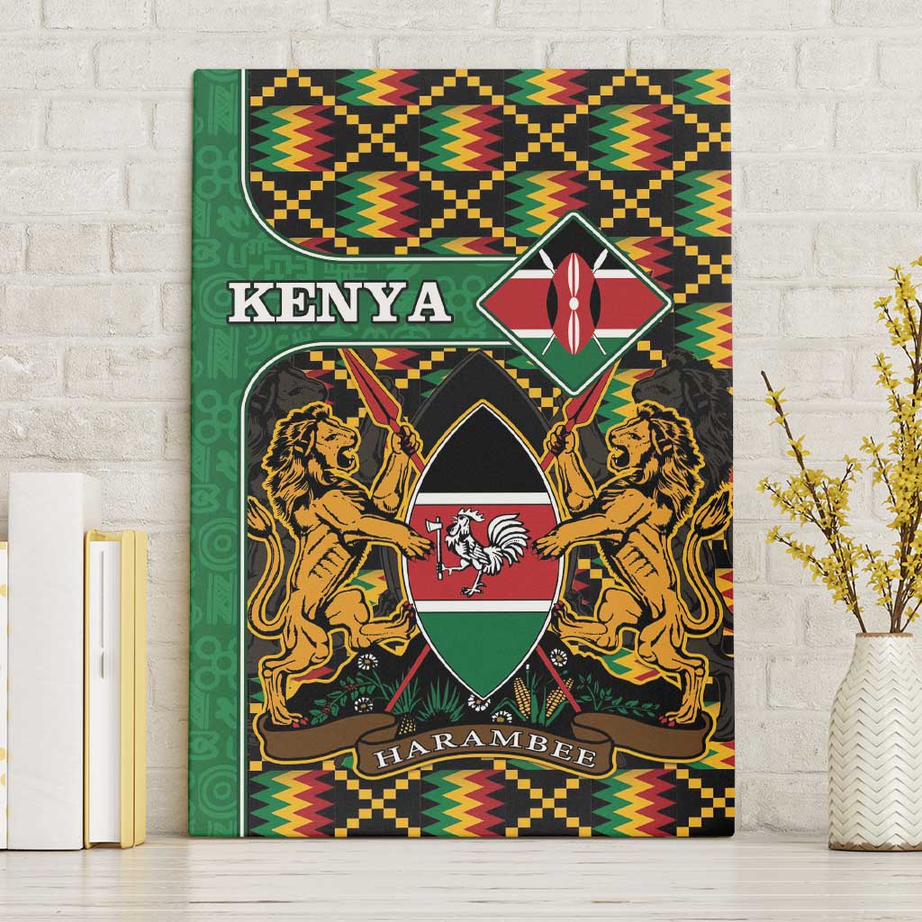 Kenya Canvas Wall Art Coat Of Arms Kente Pattern - Wonder Print Shop