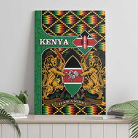 Canvas wall art Kenya coat of arms with lions and shield, green kente border panel