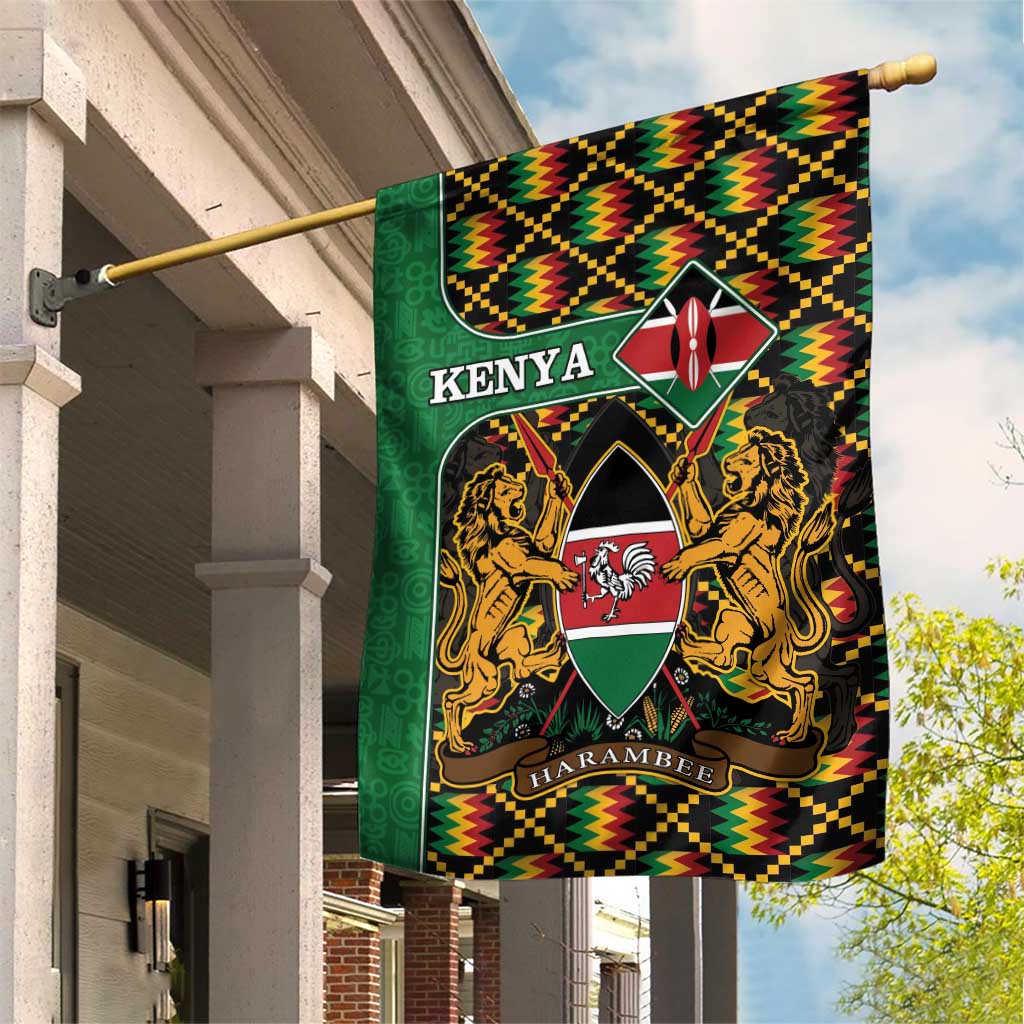 Kenya Garden Flag Coat Of Arms Kente Pattern - Wonder Print Shop