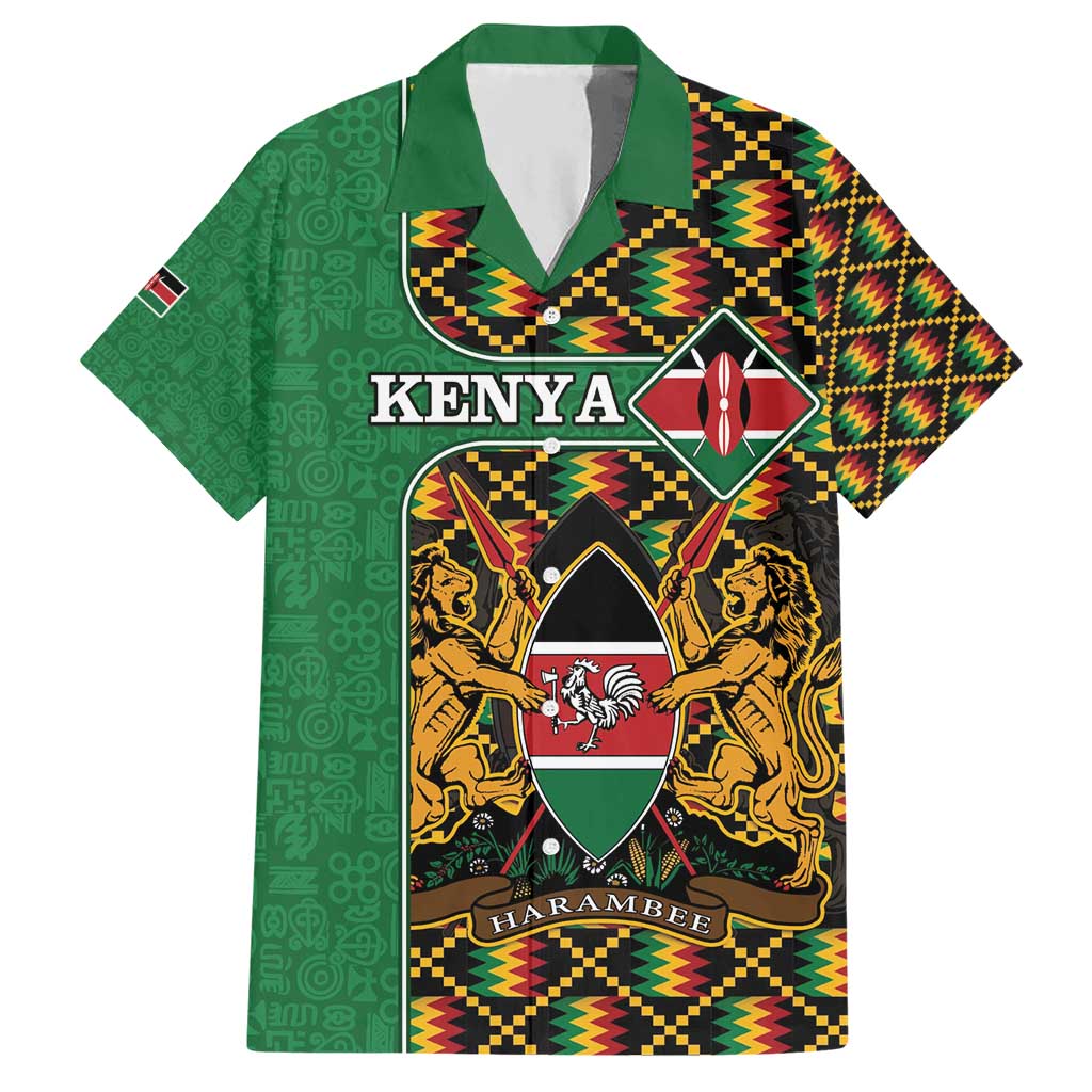 Kenya Hawaiian Shirt Coat Of Arms Kente Pattern - Wonder Print Shop