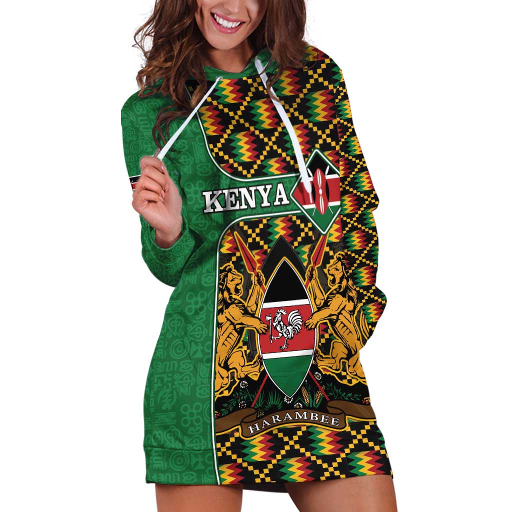 Kenya Hoodie Dress Coat Of Arms Kente Pattern - Wonder Print Shop