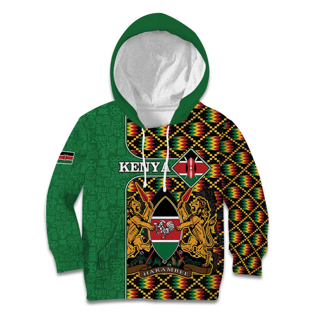 Kenya Kid Hoodie Coat Of Arms Kente Pattern - Wonder Print Shop