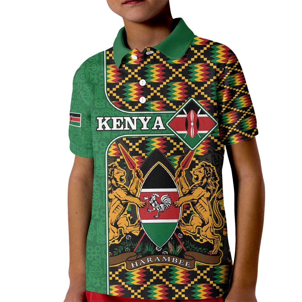 Kenya Kid Polo Shirt Coat Of Arms Kente Pattern - Wonder Print Shop