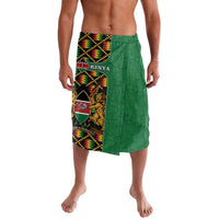 Green kente-pattern wrap skirt with Kenya crest panel, knee length, asymmetrical hem